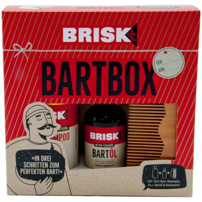 Produktbild von Brisk Bartbox Geschenkset 1 x 3-teilig Bartshampoo - Bartöl - Kamm Teebaumöl