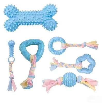 Produktbild von Hunde Spielzeug Set - 7 Teile - TPR und Baumwolle - Für Hunde und Kleine Hunde