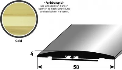 Produktbild von Übergangsprofil "Almere" / Übergangsschiene / 58 mm, Typ: 08 (Aluminium eloxiert, mittig gebohrt / selbstklebend):-goldfarbig-2700-selbstklebend