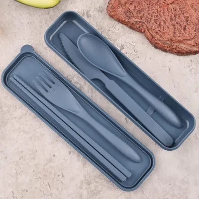 Produktbild von Reisbesteckset mit Koffer - Tragbares Besteck - Wiederverwendbar - 4 Sets