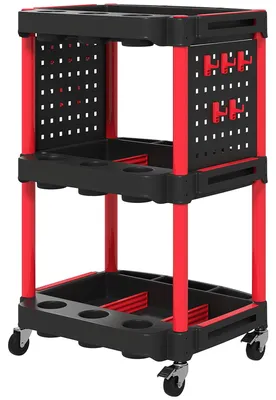 Immagine prodotto di Carrello portattrezzi a 3 livelli con 10 ganci | Colore: rosso, nero | Dimensioni: 56,5 x 47,5 x 89 cm
