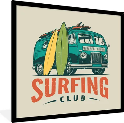 Produktbild von MuchoWow® MuchoWow® Gerahmtes Poster Surfen - Jahrgang - Sommer 40x40 cm - Poster mit zchwarzem Bilderrahmen - Mit Rahmen - Wanddekoration Schlafzimmer