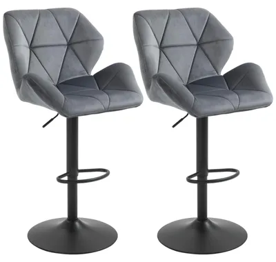 Produktbild von Barhocker 2er-Set Samtoptik Metallgestell höhenverstellbar 97-117 cm 360° drehbar Lehne Fußstütze bis 120 kg 57 x 58 cm