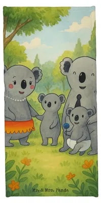 Produktbild von Mr. & Mrs. Panda Handtuch Koala Familie Design - Gelb Pastell - Geschenk, Kinder, Mama, Family, Strandtuch, Muttertag, Badhandtuch, Reisehandtuch, Duschtuch, Koalas