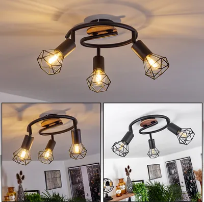 Produktbild von Borio »Borio« 3-flammige runde Deckenlampe aus Metall/Holz in Schwarz/Braun