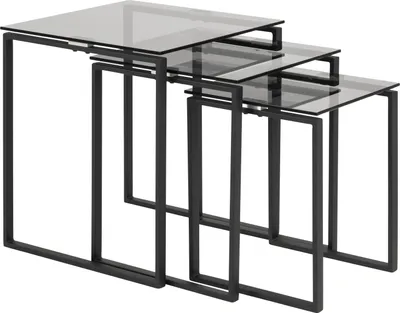 Zdjęcie produktu dla Satztisch >Katrine< (3-teilig) in Grau, Glas, Stahl - 50x55x50cm (BxHxT)