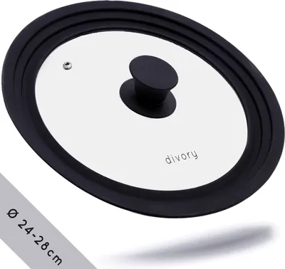 Obrázek produktu pro DIVORY univerzální poklice Ø 24, 26 a 28 cm, skleněné poklice se stupňovitým silikonovým okrajem, poklice na pánve a hrnce, poklice odolné vůči vysokým teplotám