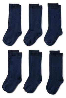 Productafbeelding van A. Essentials: Enkelvoudige knieströmpen voor meisjes, 6 paar, marineblauw, maat S (2-4 jaar)