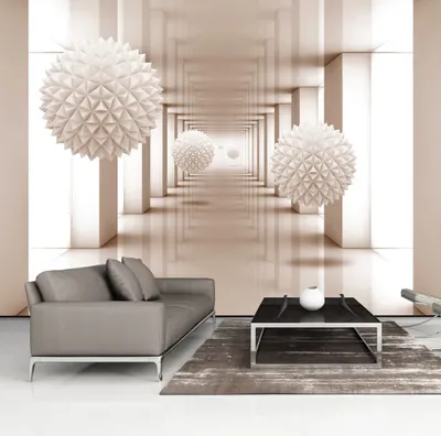 Produktbild von Fototapete selbstklebend 3d Effekt 392x280 cm Tapete Wandtapete Wandbilder Klebefolie Dekofolie Tapetenfolie Wand Dekoration Wohnzimmer - Kugeln Tunnel a-A-0149-a-c