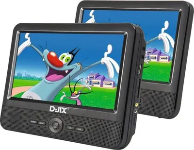 Immagine prodotto di Lettore DVD portatile, doppio schermo da 9 pollici, 2 ore di autonomia della batteria, USB, lettore di schede SD, DJIX PVS906-50SM, nero