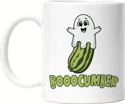 Produktbild von Booocumber Gurkenmotiv Tasse Weiß Geschenkidee Halloween Geist Gemüse
