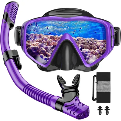 Productafbeelding van Snorkelset, duikbril, droogsnorkel, anti-condens, zwart, paars