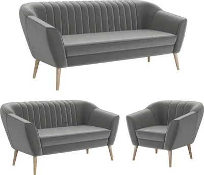 Produktbild von MEBLINI Mini Sofa Set 3-2-1 für Wohnzimmer - Mini Lounge für sechs Personen - Küchensofa - Sofa Klein - Sitzgarnitur - Polstergarnitur - Sofagarnituren - KAIA - 3+2+1 - Hellgrau Samt