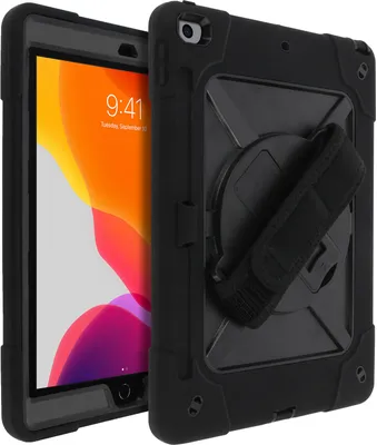 Immagine prodotto di custodia ibrida per iPad 9 2021, 8 2020 e 7 2019 con maniglia e supporto - nero