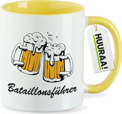 Produktbild von Huuraa Kaffeetasse Bataillonsführer Schützenfest 330ml Gelb Keramik Kaffeebecher Geschenkidee