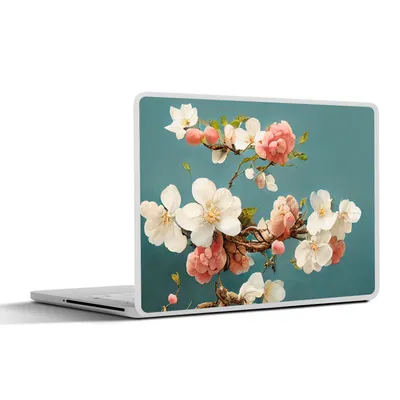 Produktbild von MuchoWow® Laptop Aufkleber Sticker Cover Blumen - Blüte - Kirsche - Zweig - Weiß 30x21 cm - Sticker für Laptop - Selbstklebend