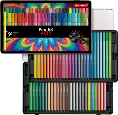 Immagine prodotto di Pennarello premium - STABILO Pen 68 - confezione in metallo da 50 pezzi - con 46 colori diversi