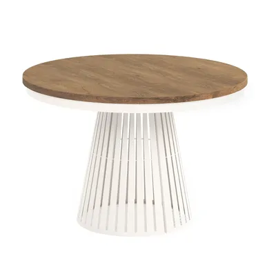 Image de Table à manger ronde et extensible CAVO avec piètement en anneau, style loft, scandinave, diamètre : 120/196 cm, couleur : Lefkas/cachemire