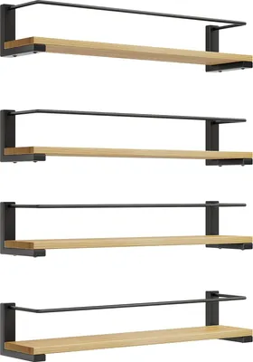 Produktbild von Rustikales Holz-Kräuterregal für die Wand - Aufbewahrungsregal für über dem Herd - 4 Stück