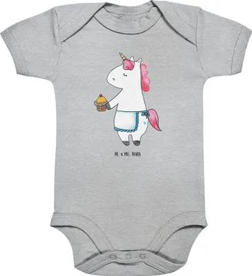Produktbild von Mr. & Mrs. Panda Strampler Baby Einhorn Muffin 1. - 3. Monat - Heather Grey - Geschenk, Babystrampler, baumwoll, overall, Glückwünsche, Unicorn, Geburtstagsgrüße
