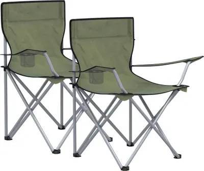 Produktbild von 2er Set klappbare Campingstühle, Klappstühle für draußen, bequem, mit Armlehnen und Becherhalter, stabiles Gestell, belastbar bis 120 kg - Grün