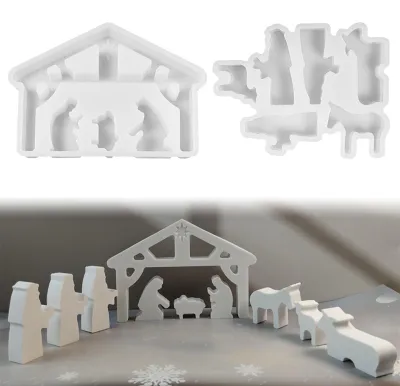 Produktbild von 2-teilige Silikonform für Krippenszene, Form für Krippenfiguren, Gipsformen für DIY-Bastelprojekte (B)