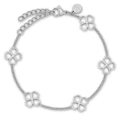 Produktbild von GD GOOD.designs Silbernes Kleeblatt Armband Damen | Verstellbares Glücksarmband aus 316L Edelstahl in Silber (16–21 cm) | Wasserfest & Hypoallergen