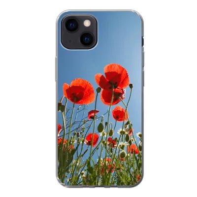 Produktbild von MuchoWow® Handyhülle Schutzhülle Hülle für iPhone 13 mini Strahlende Sonne über einigen Mohnblumen in Spanien Silikon Softcase Handy Hülle - Softcase