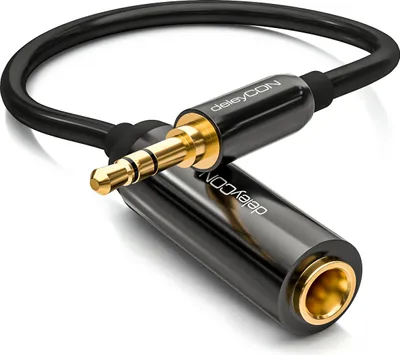 Produktbild von deleyCON 0,2m Stereo Audio Klinken Adapter Kabel - 3,5mm Klinken Stecker zu 6,3mm Klinken Buchse - Vergoldete Klinke Stecker und Buchse - Schwarz