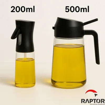 Produktbild von 2-in-1 Öl Essig Sprühspender (500 ml & 200 ml) im Set – Ölspender mit Sprühfunktion