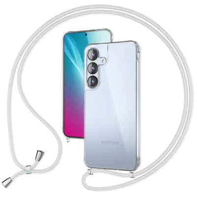 Produktbild von NALIA Handykette für Samsung Galaxy S25 – Transparentes Hybrid-Case & Band – HANGIT PRO (Fashion Umhängehülle) – Marke aus Berlin – Mondweiß