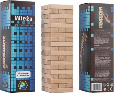 Produktbild von Geschicklichkeitsspiel Turm, Stapelspiel für Kinder und Erwachsene, 7,5 x 7,5 x 27 cm