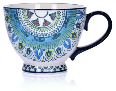 Imagen del producto de DUKA: Taza de café, taza de porcelana, taza para café. Taza de gres de 400 ml, blanca y azul, pintada a mano, estilo andaluz, DUKA