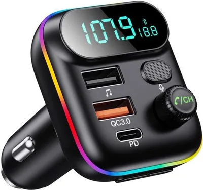 Obrázok produktu pre Bezdrôtový Bluetooth adaptér s FM rádiom, Bluetooth 5.0, prehrávačom MP3, malý, prenosný, bezdrôtový.