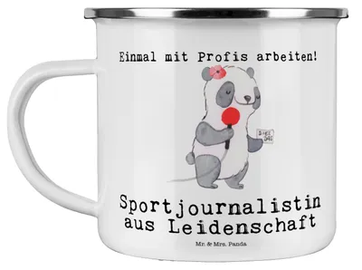 Produktbild von Mr. & Mrs. Panda Emaille Tasse Sportjournalistin Leidenschaft - Weiß - Geschenk, Witzig, Spruch, Kaffeepott, Ausbildung, Teetasse, Lustig, Pott, Reisebecher, Studium