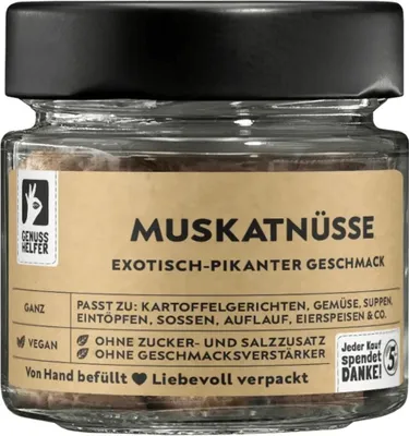 Produktbild von Muskatnuss, ganz, intensives Aroma zum Kochen und Backen, 20g im Glas