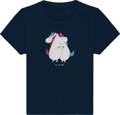 Produktbild von Mr. & Mrs. Panda Babyshirt Einhörner Umarmen 6. - 12. Monat - French Navy - Geschenk, Unicorn, Baby  Shirt, Einhorn, Freundin, Öko T-Shirt, Kinder Top, Schwestern