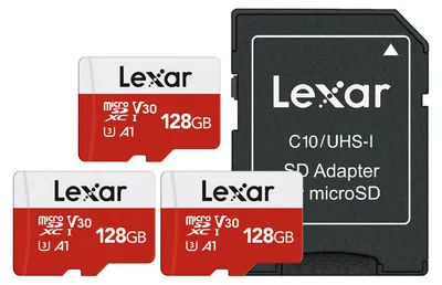 Produktbild von Lexar Micro SD Karte 128GB 3er Pack Mit Adapter, Bis Zu 100MB/s