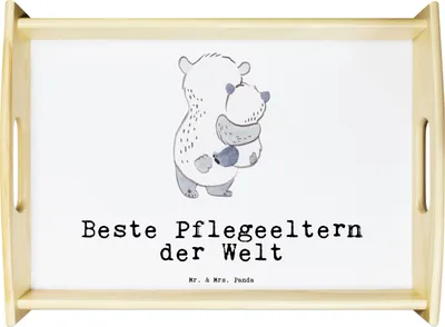 Produktbild von Mr. & Mrs. Panda Tablett Panda Beste Pflegeeltern der Welt - Weiß - Geschenk, Papa, Servier, Geschenkidee, Mama, Holztablett, Dankeschön, aus holz, Eltern, Mami, Familie