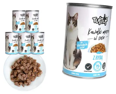 Obrázek produktu pro TufTuf | Krmivo pro kočky s rybou – sada mokrého krmiva, 6 plechovek po 415 g – krmivo pro kočky s rybou
