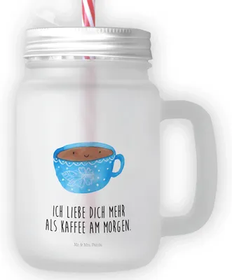 Produktbild von Mr. & Mrs. Panda Glas Kaffee Tasse - Transparent - Geschenk, Liebe, Trinkgefäß, Trinkglas mit Deckel, Genuss, Glücklich, Schraubdeckel, Geschmack, Cocktailglas