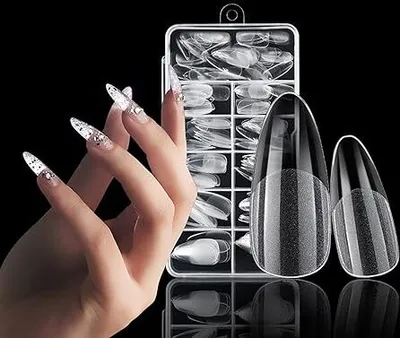 Produktbild von 240 Stück Acryl Tips für Gelnägel Künstlich Nagelspitzen Falsche Nagel Nageltips Französisch, Mandel Tips für Nägel Full Cover Almond Nail Tips für Nagelstudios und DIY-Nagelkunst, 12 Größen