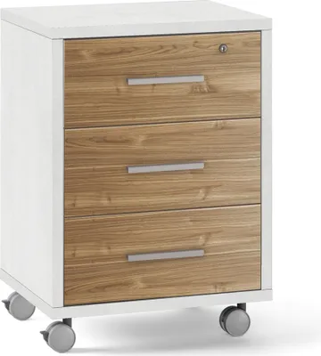 Immagine prodotto di Milani Home - cassettiera ufficio 3 cassetti con ruote, bianco e legno, 51 x 41 x 71 cm
