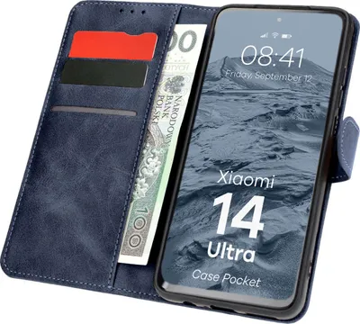 Produktbild von Bizon Case Pocket Flip Case für Xiaomi 14 Ultra, Marineblau