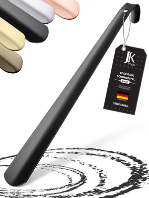 Produktbild von JK Trade® 42cm STABILER Edelstahl Schuhlöffel Lang | 2mm polierter Metall Schuhanzieher Lang zum Stehen | Schnell & Einfach | optim. Länge & Breite