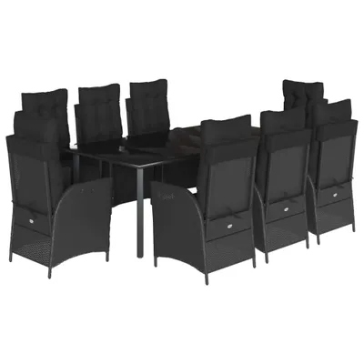 Produktbild von vidaXL 9-tlg. Garten-Essgruppe mit Kissen Schwarz Poly Rattan