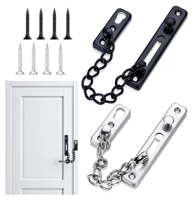 Produktbild von 2 Stück Sicherheitsschloss in Schwarz und Silber, Edelstahl Türkette für Innentüren