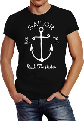 Produktbild von Herren T-Shirt Anker Spirit Vintage Segeln Vintage Slim Fit Neverless® schwarz L