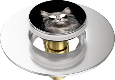 Produktbild von SANILO® Pop-Up Waschbeckenstöpsel, universal Pop Up Abflussstopfen mit Motiv - Cool Cat