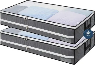 Image de Boîte de rangement pliable pour sous-lit, 60 x 45 x 15 cm, avec fenêtre et 4 poignées